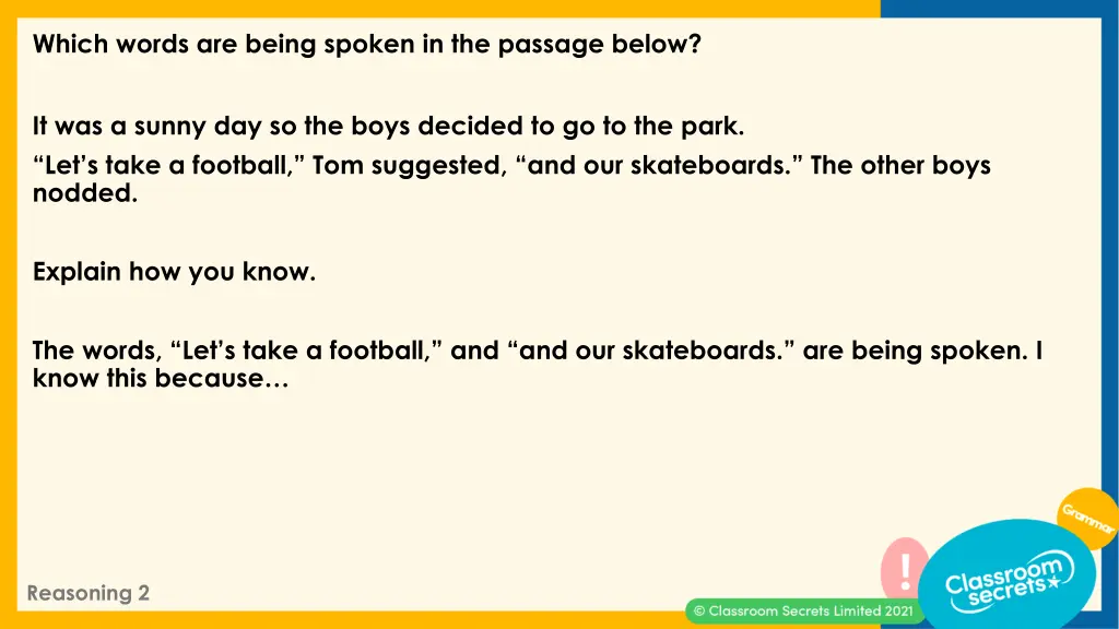 which words are being spoken in the passage below 1