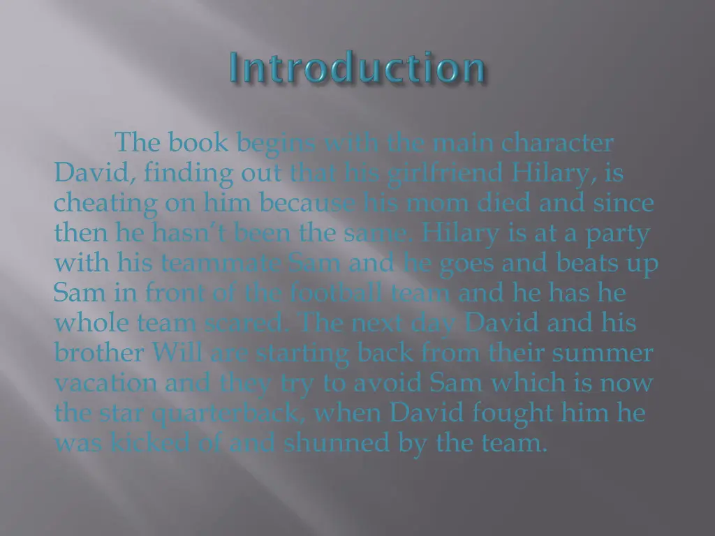 the book begins with the main character david
