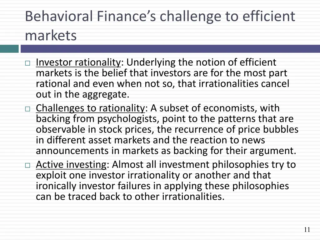 behavioral finance s challenge to efficient