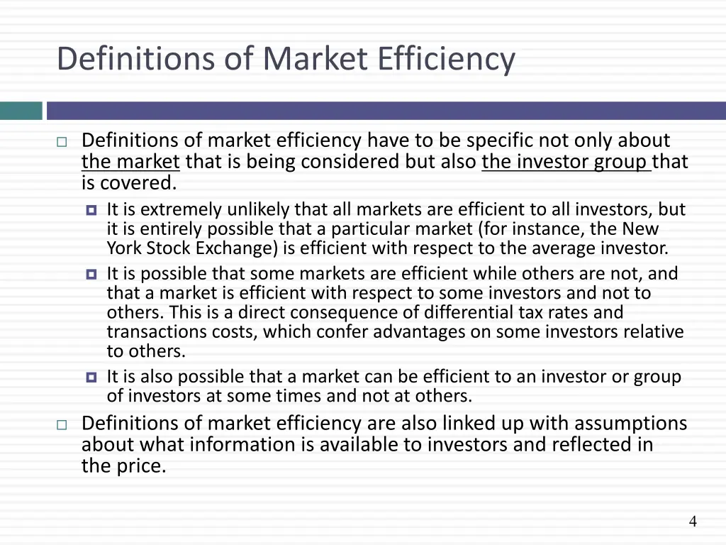 definitions of market efficiency