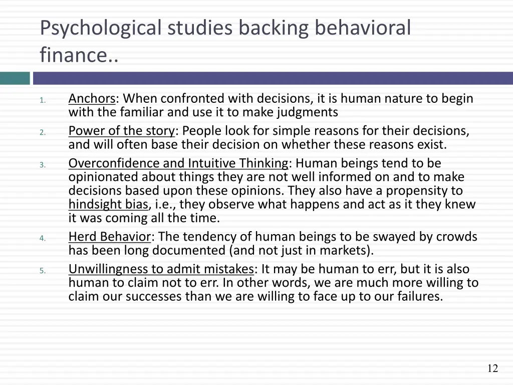 psychological studies backing behavioral finance