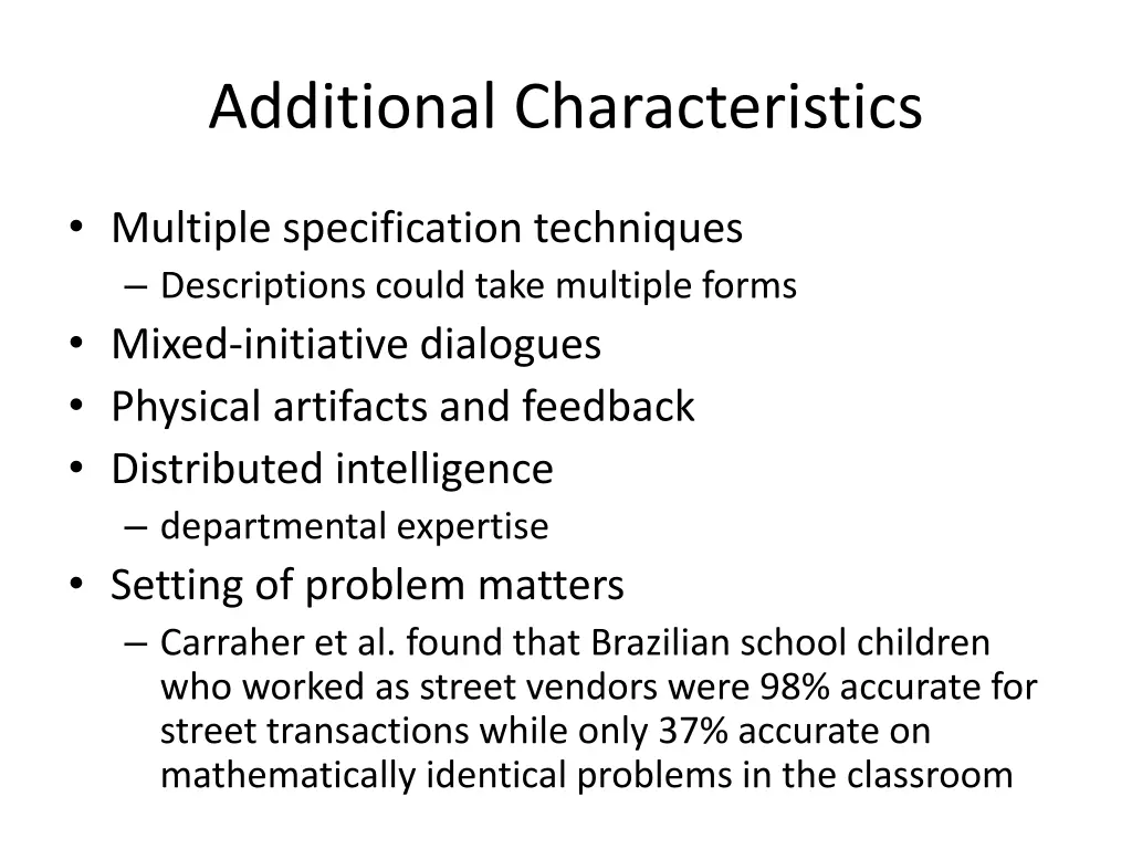 additional characteristics