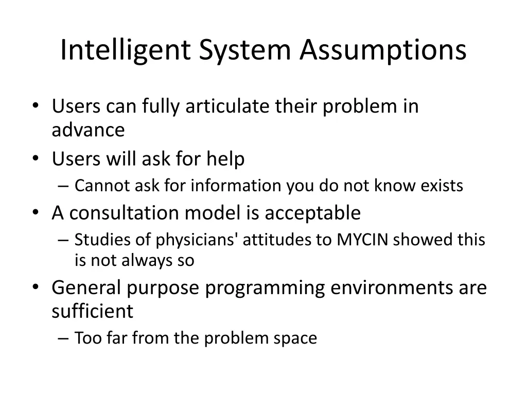 intelligent system assumptions
