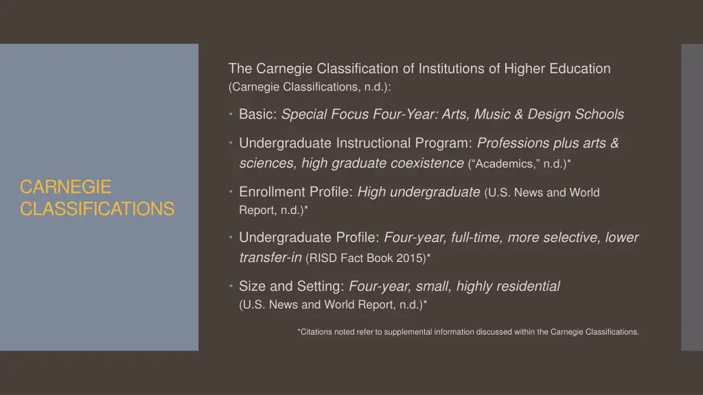 the carnegie classification of institutions