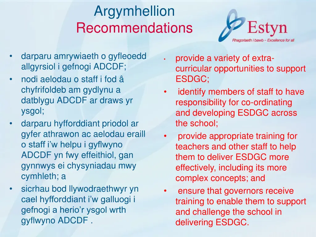 argymhellion recommendations 1