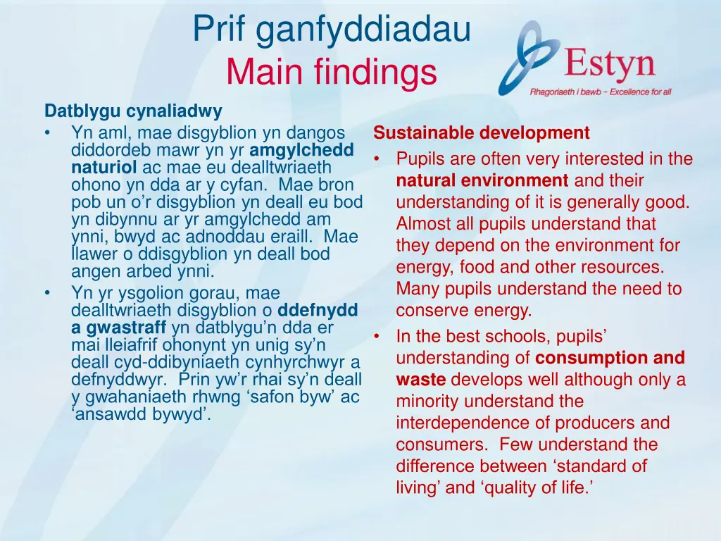 prif ganfyddiadau main findings 1