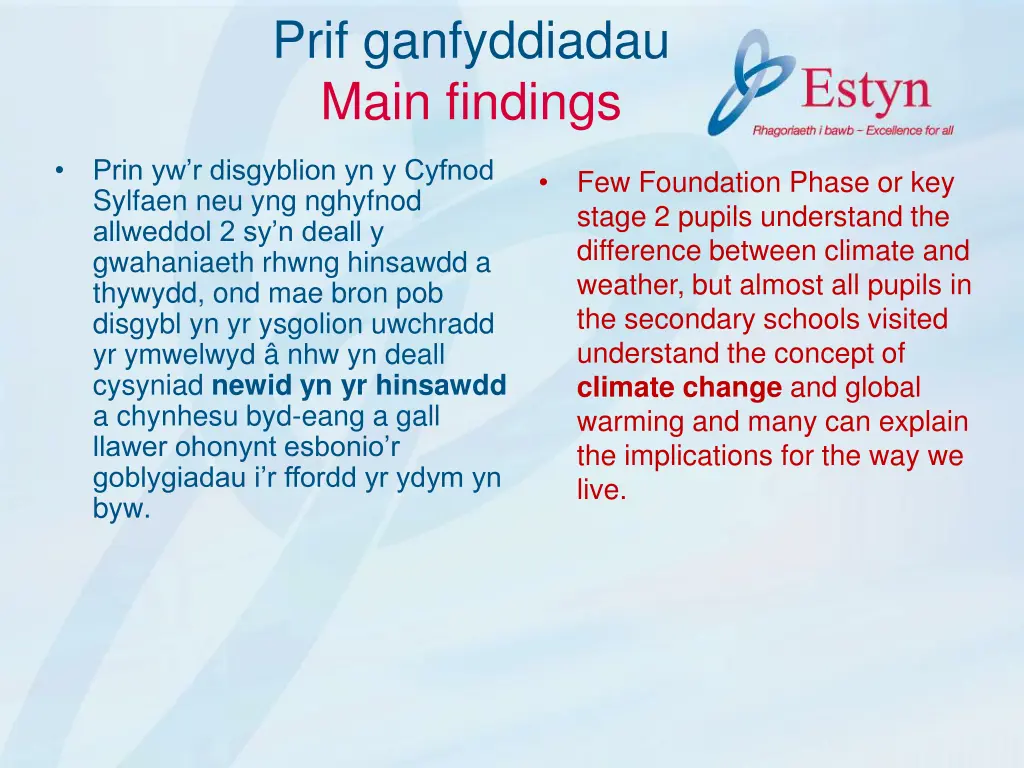 prif ganfyddiadau main findings 2