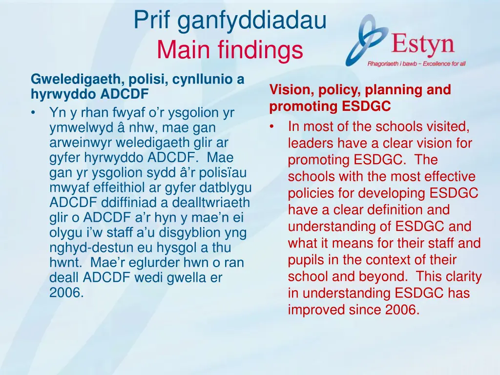 prif ganfyddiadau main findings 5