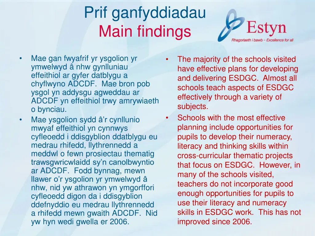 prif ganfyddiadau main findings 6