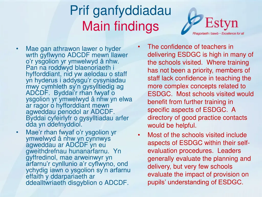 prif ganfyddiadau main findings 9