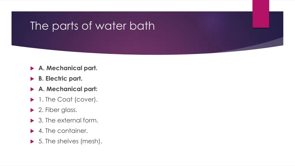 the parts of water bath