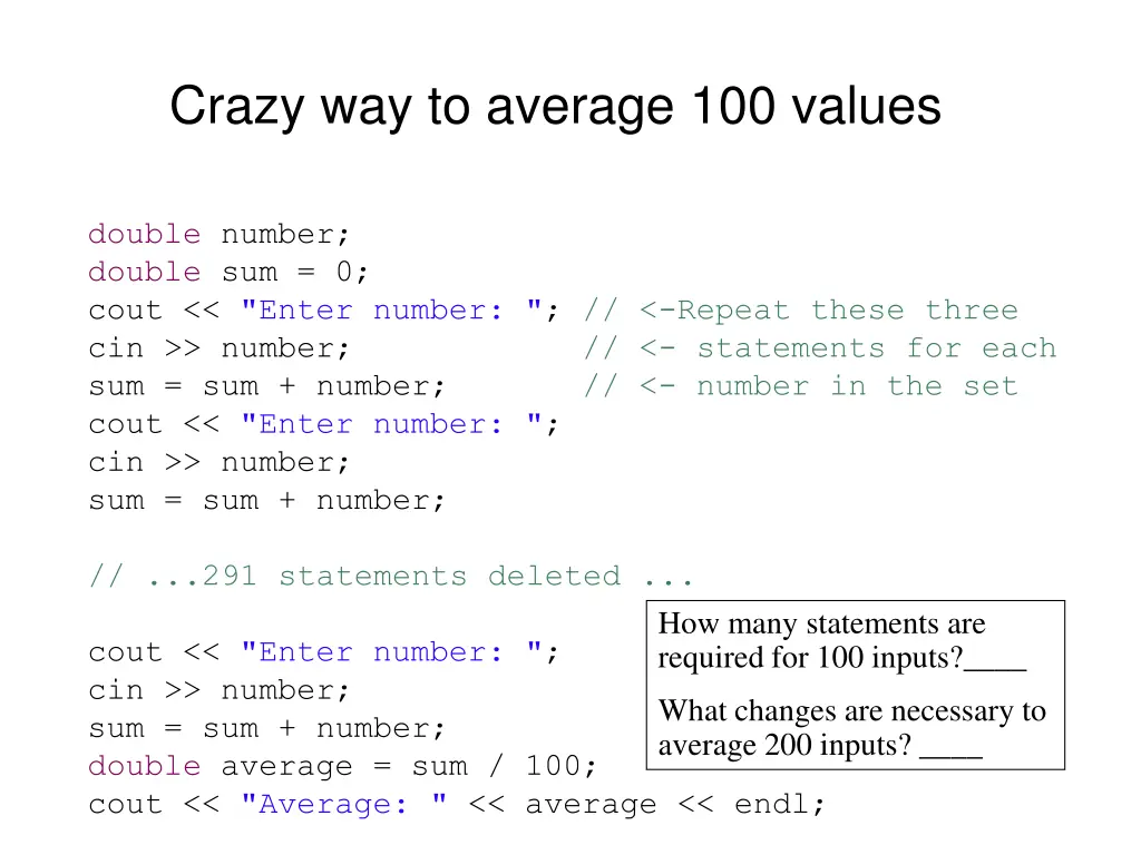 crazy way to average 100 values