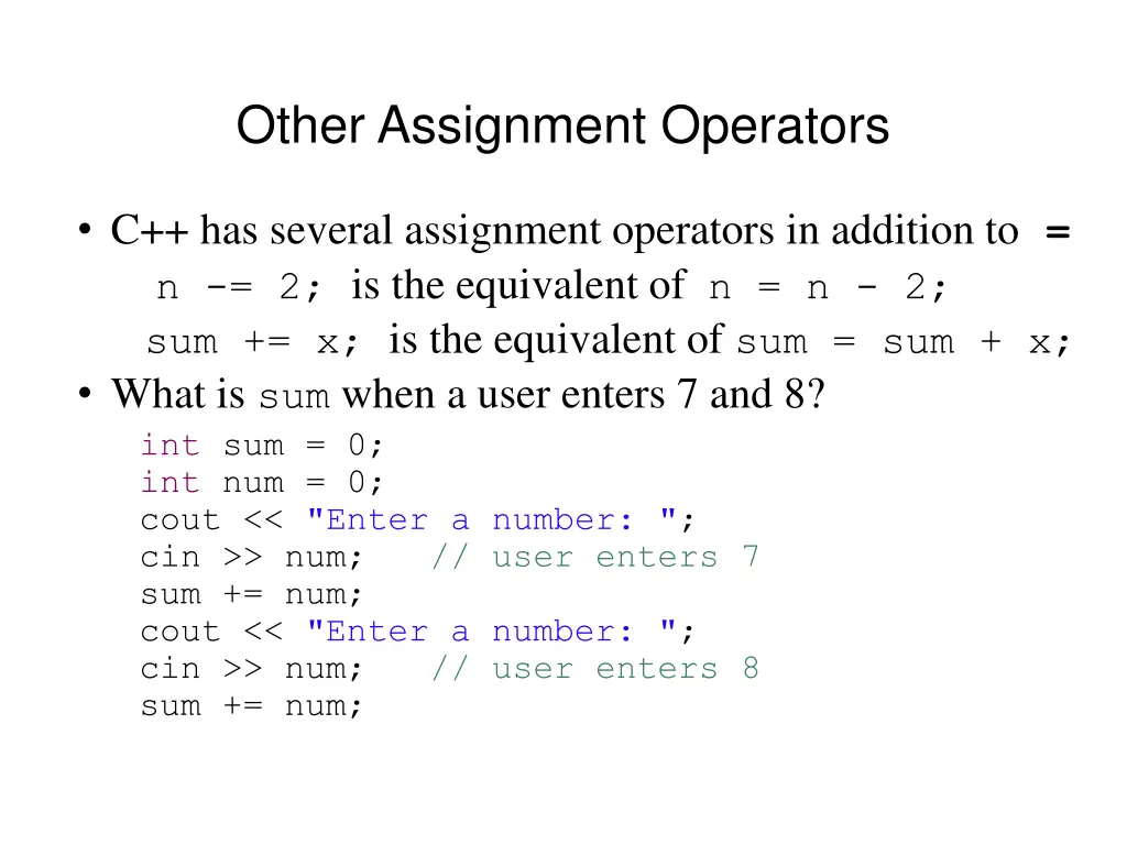 other assignment operators