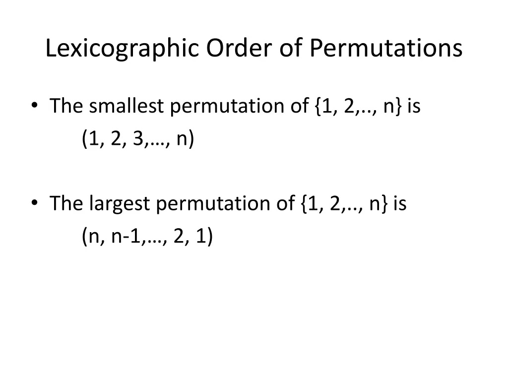 lexicographic order of permutations 1