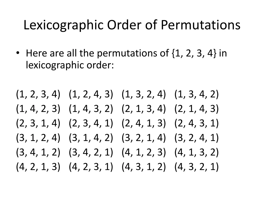 lexicographic order of permutations
