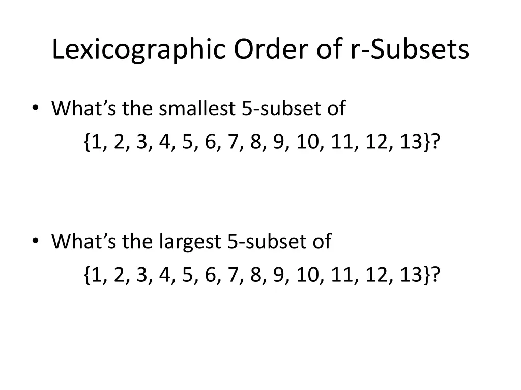 lexicographic order of r subsets 1