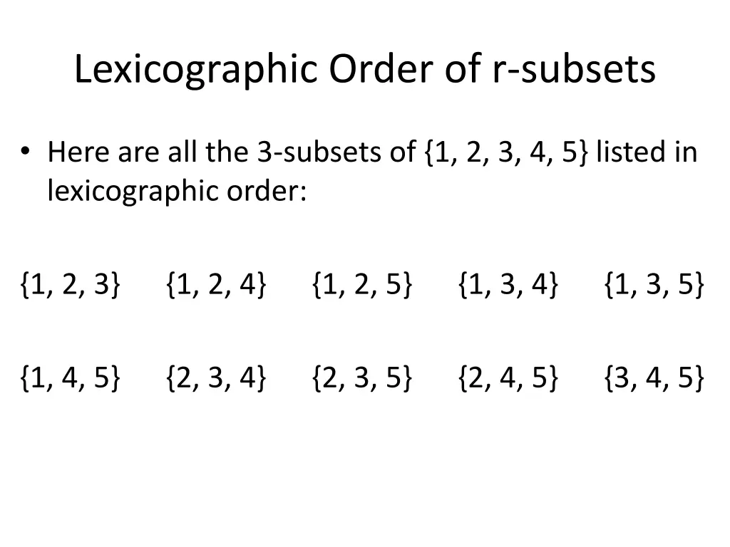 lexicographic order of r subsets 2