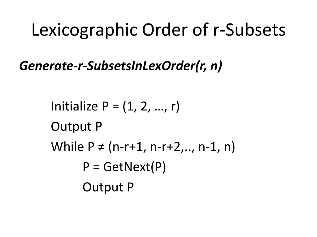 lexicographic order of r subsets 3