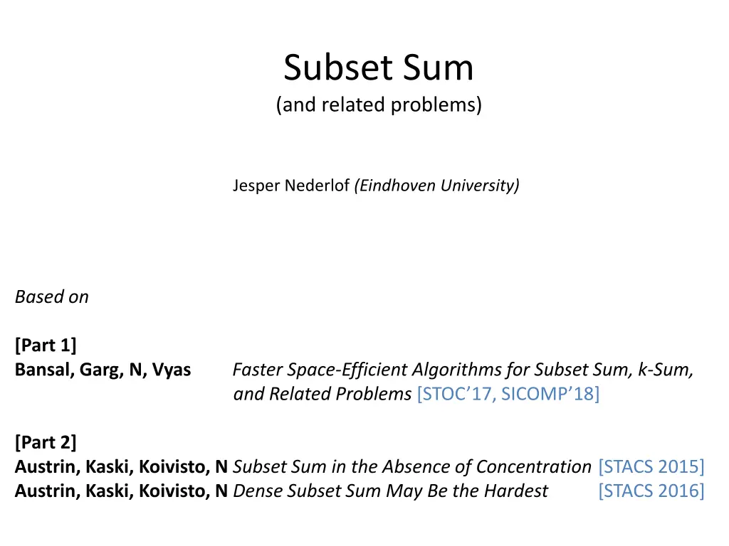 subset sum and related problems