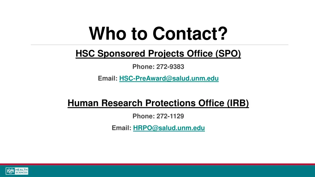 who to contact hsc sponsored projects office spo