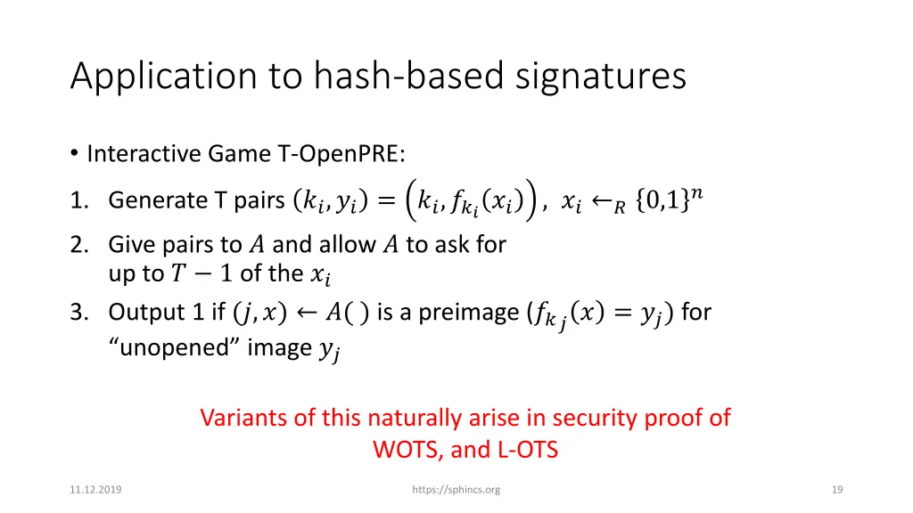 application to hash based signatures