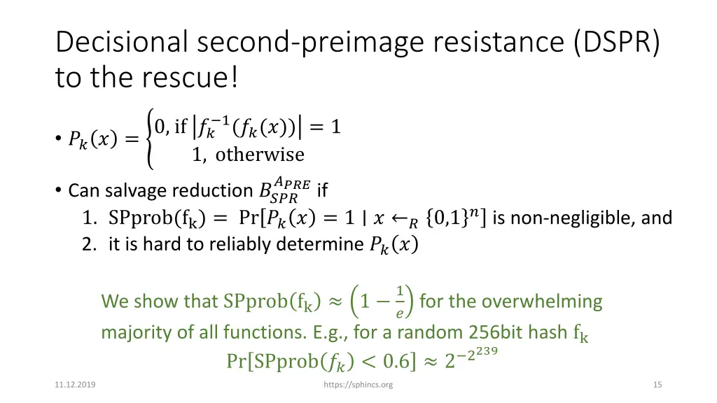 decisional second preimage resistance dspr