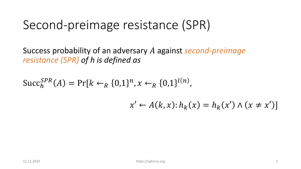 second preimage resistance spr