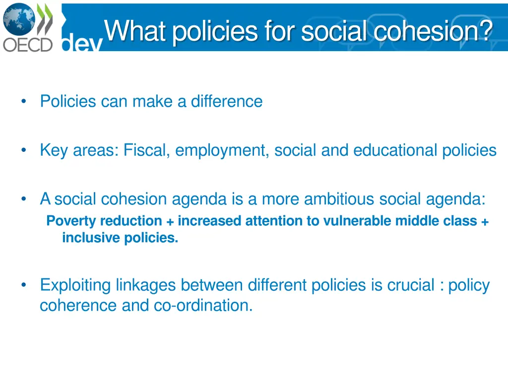 what policies for social cohesion