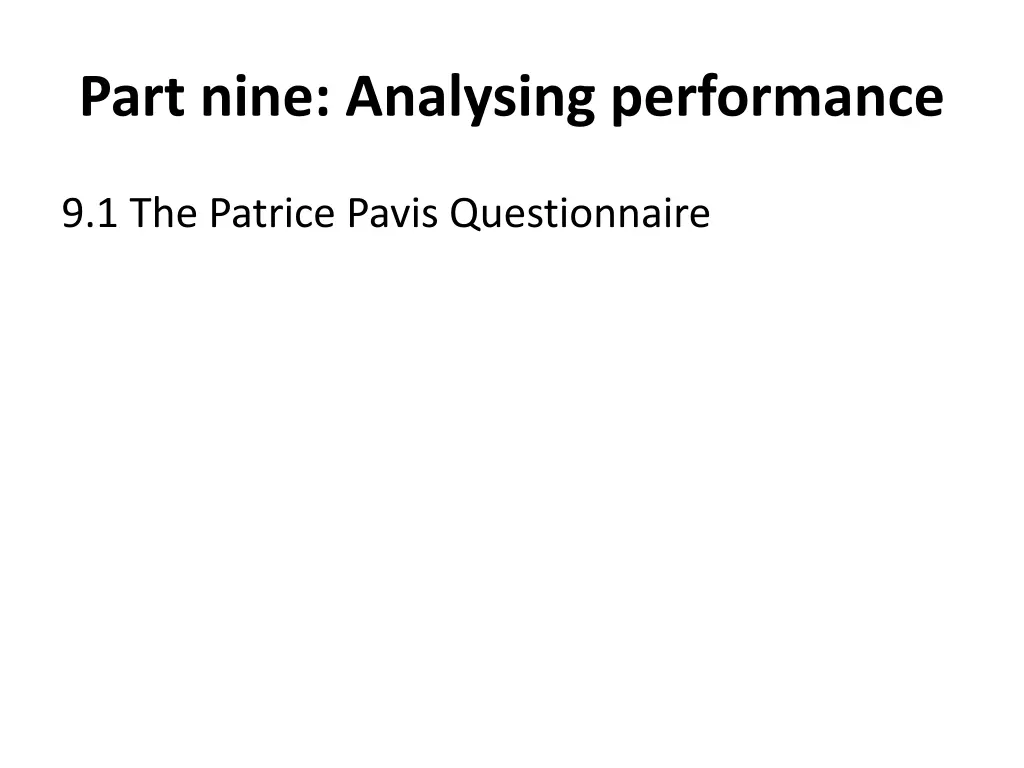 part nine analysing performance