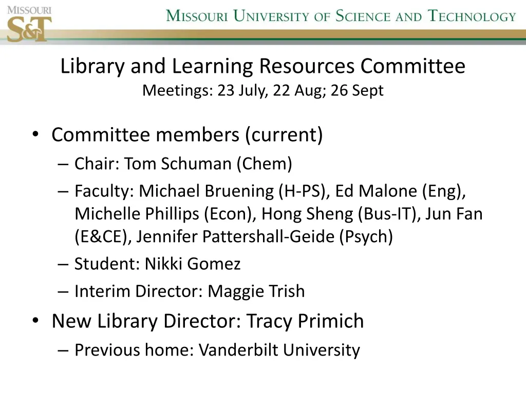 library and learning resources committee meetings