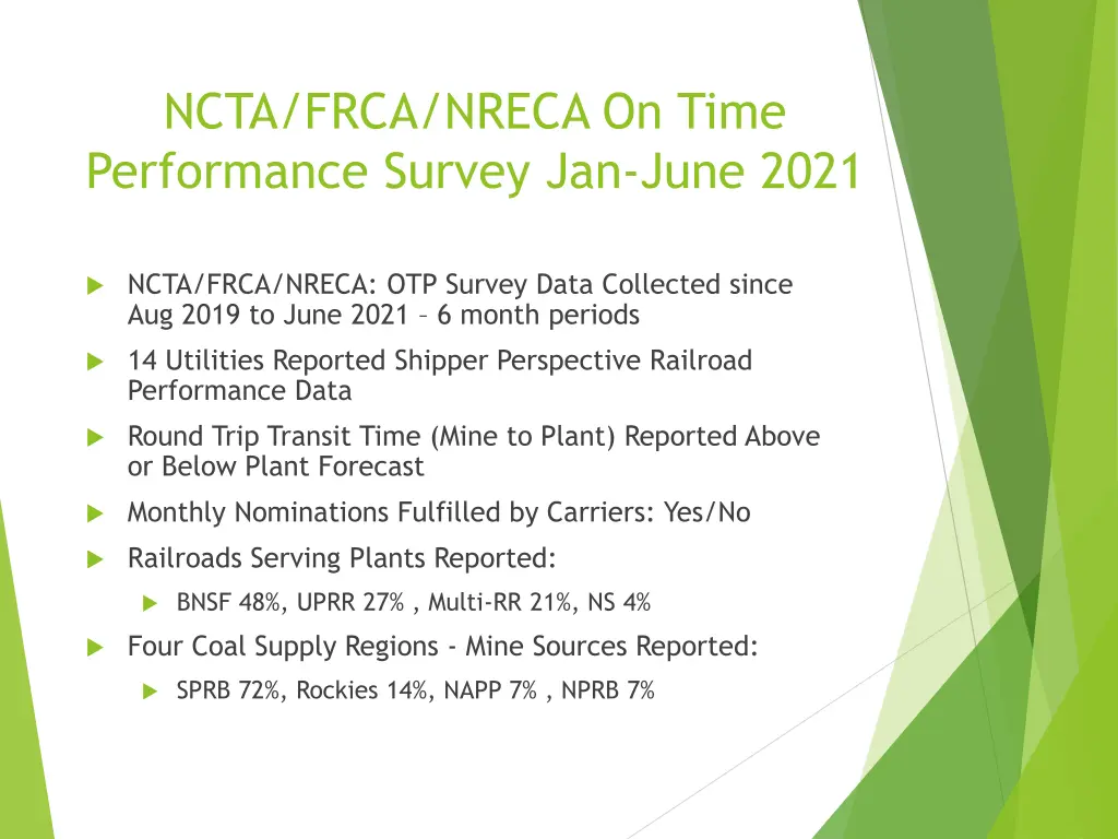 ncta frca nreca on time performance survey