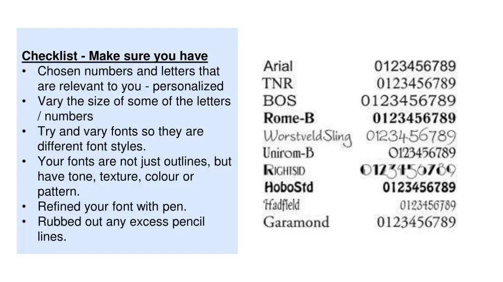 checklist make sure you have chosen numbers
