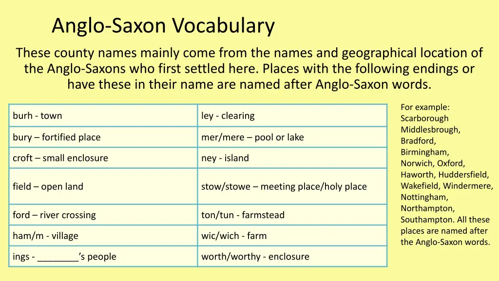 anglo saxon vocabulary