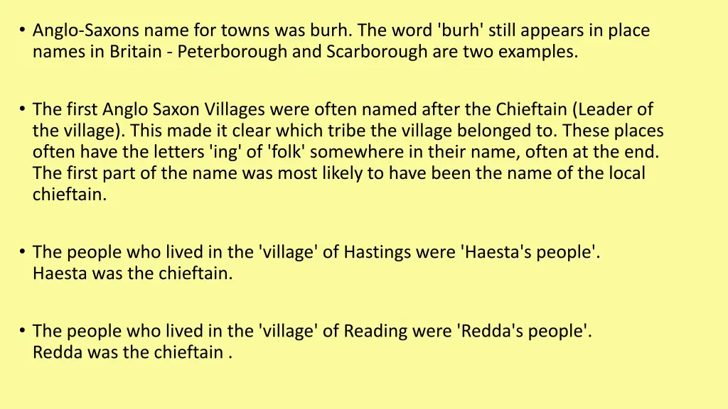 anglo saxons name for towns was burh the word