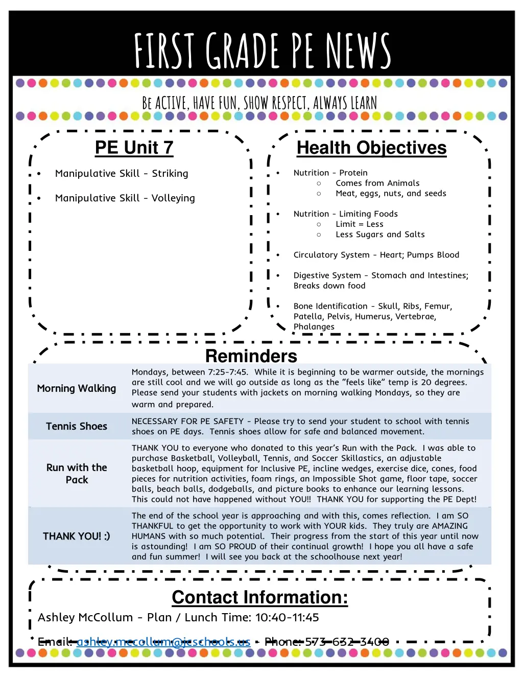 first grade pe news