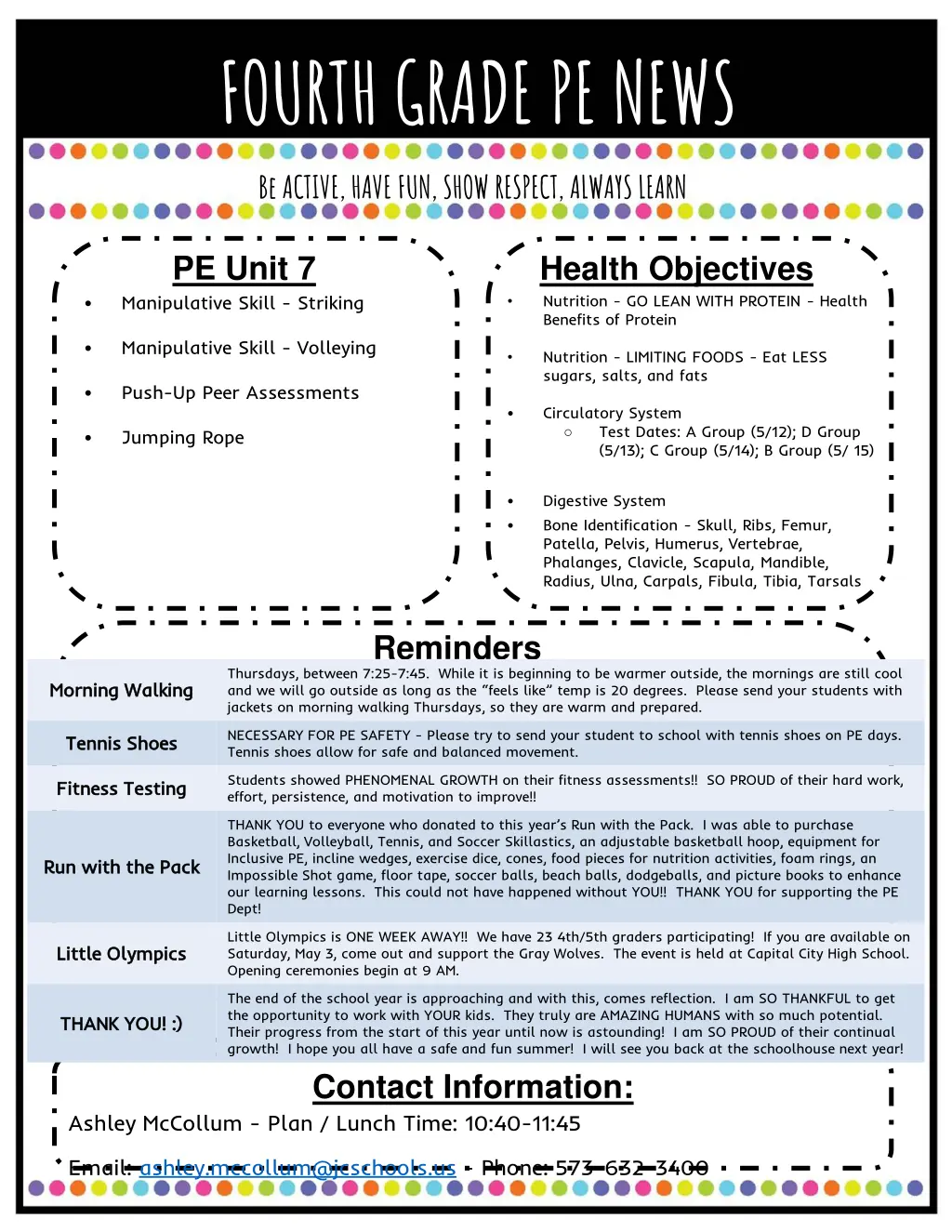 fourth grade pe news