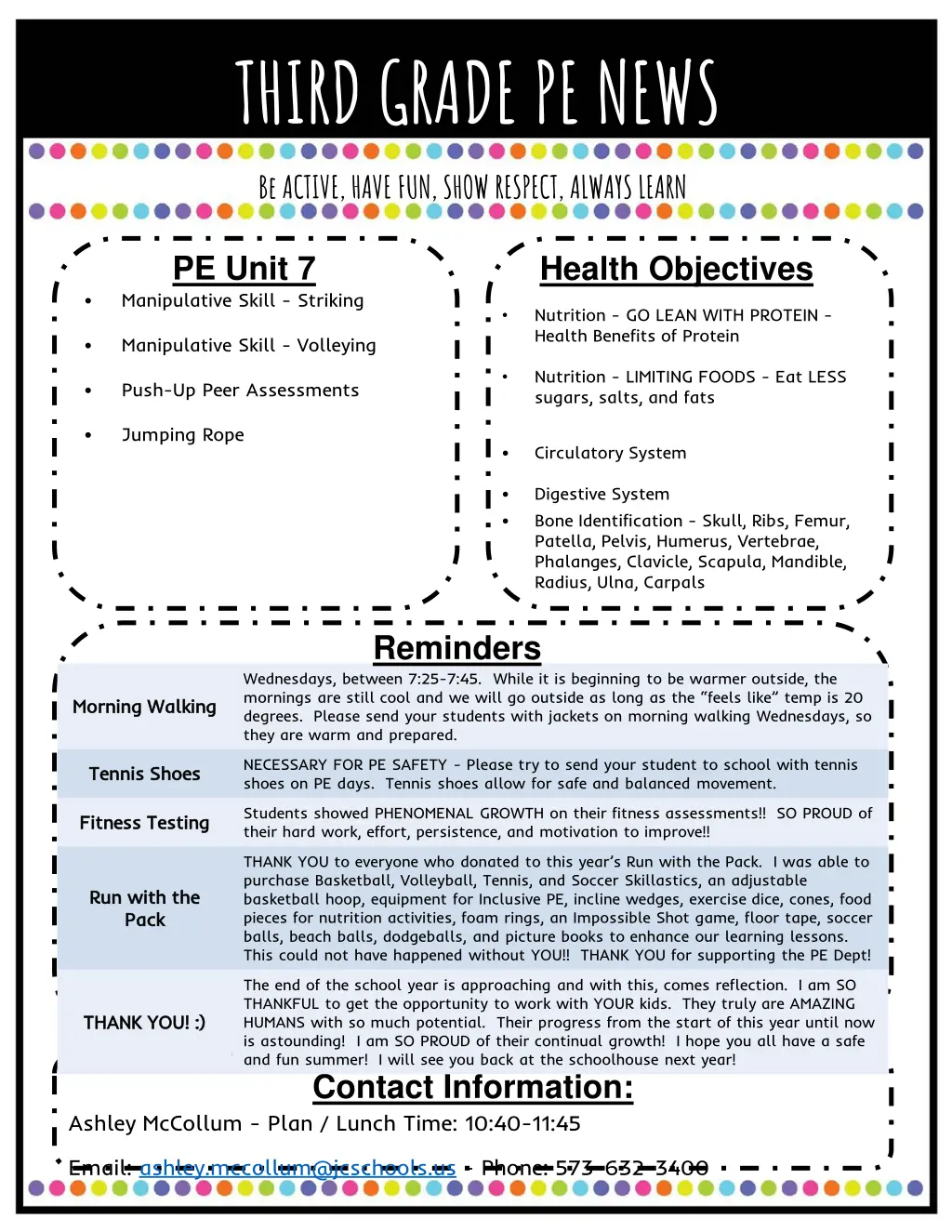 third grade pe news