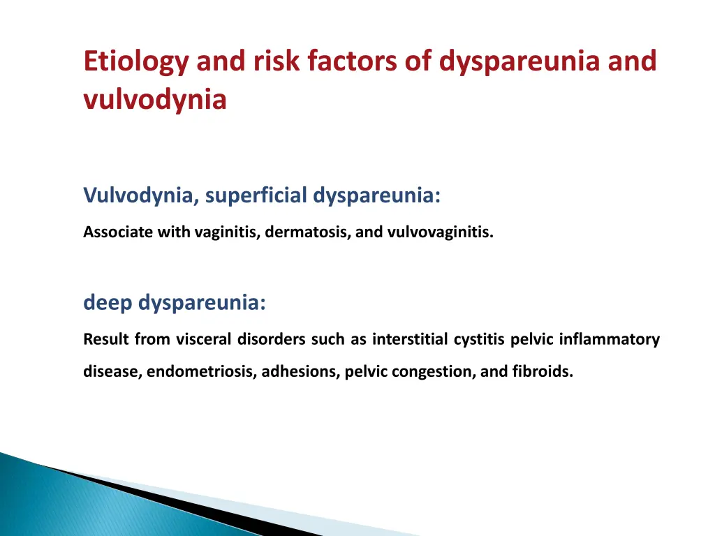 etiology and risk factors of dyspareunia