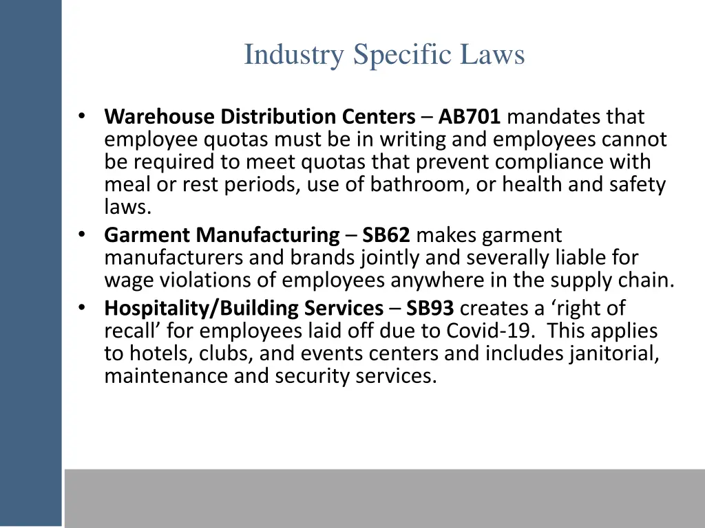 industry specific laws