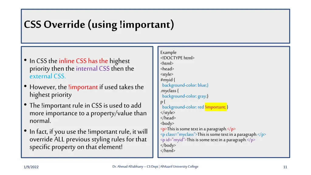 css override using important