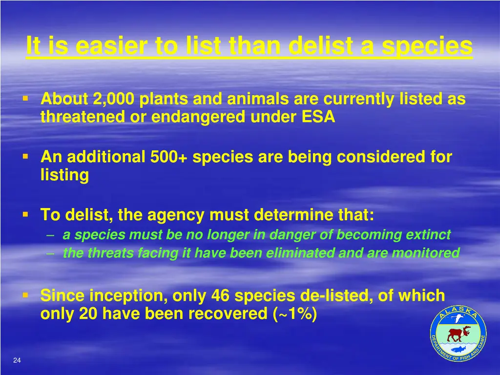 it is easier to list than delist a species