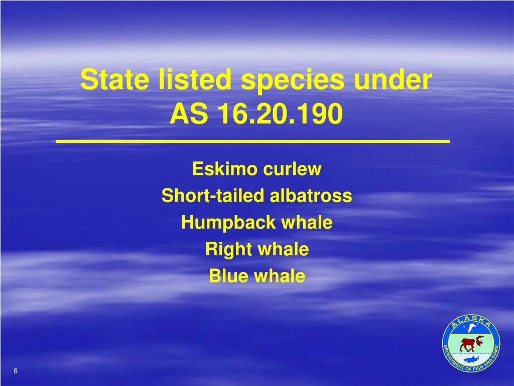 state listed species under as 16 20 190