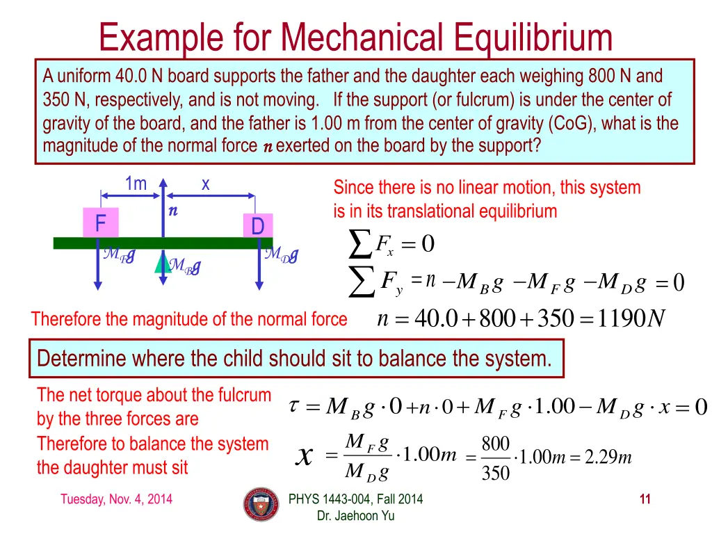 example for mechanical equilibrium a uniform