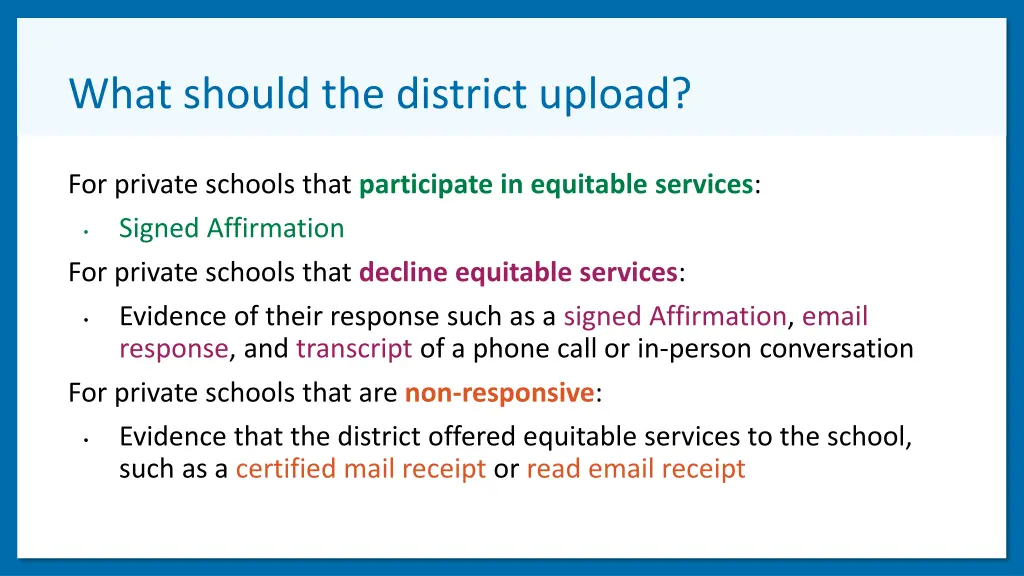 what should the district upload