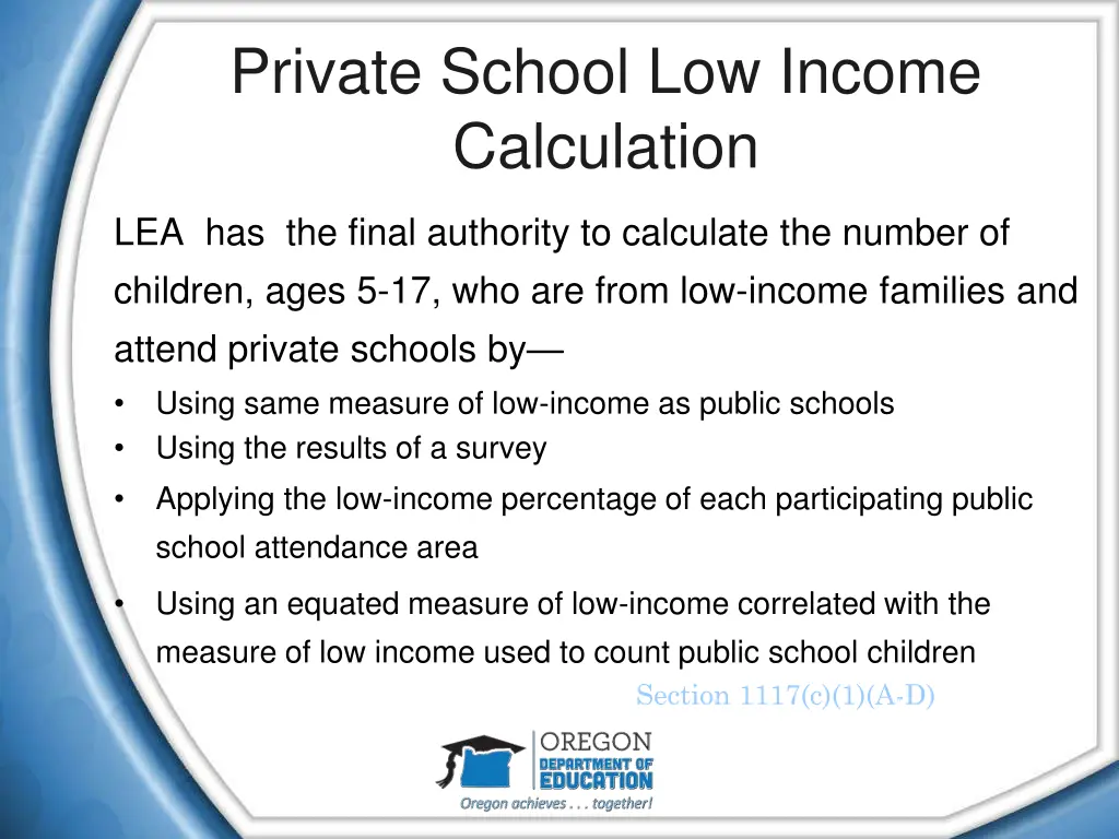 private school low income calculation