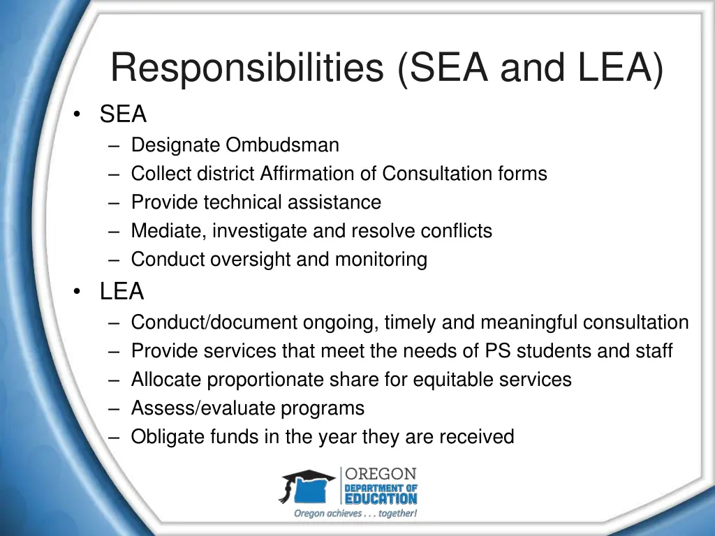 responsibilities sea and lea sea designate