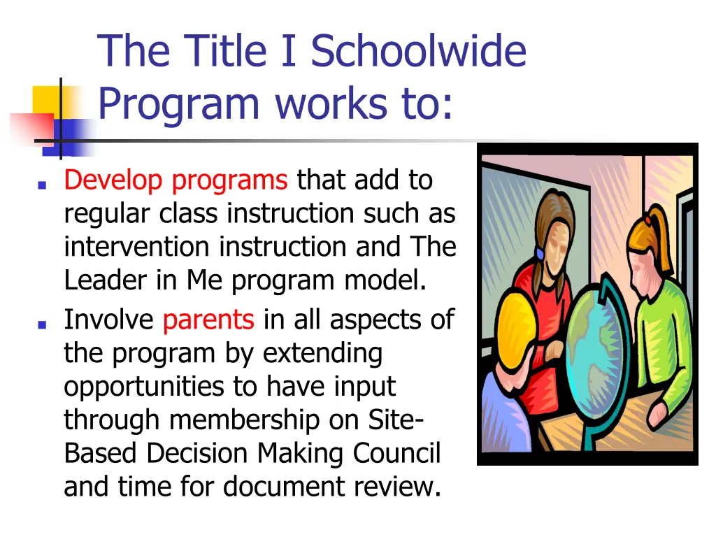 the title i schoolwide program works to 1