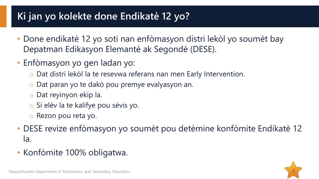 ki jan yo kolekte done endikat 12 yo