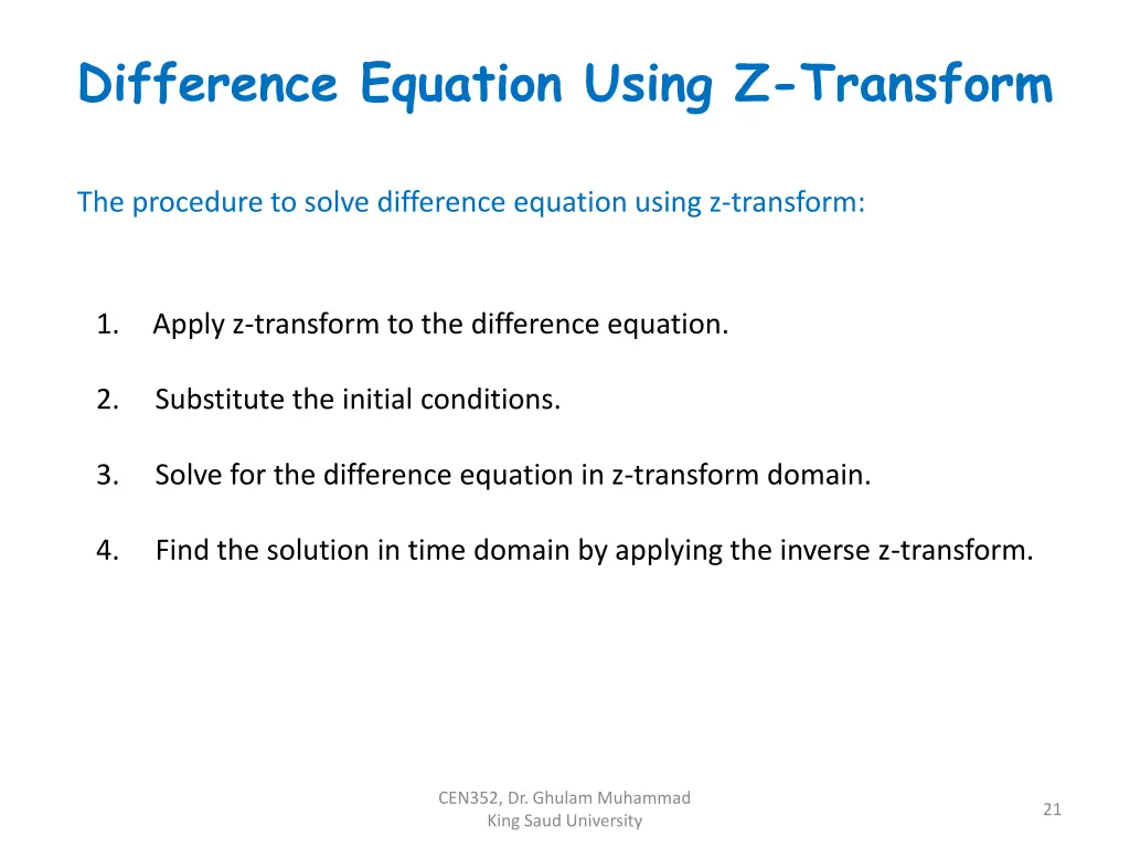 difference equation using z transform