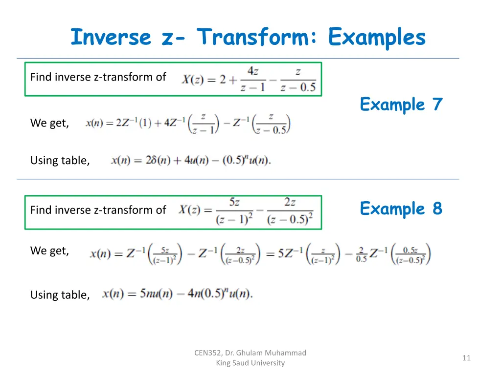 inverse z transform examples